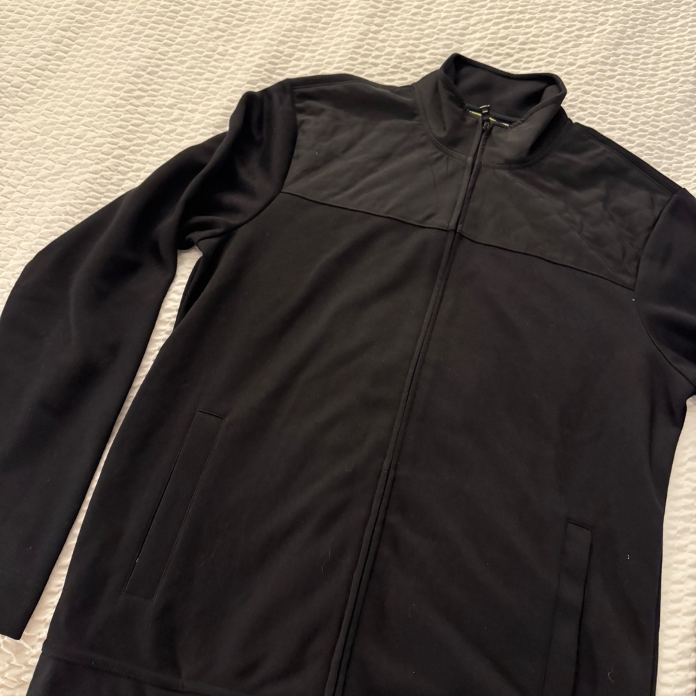Alfani Mens Slim Fit Full Zip Track Jacket Black Mixed Media Mock Neck Medium